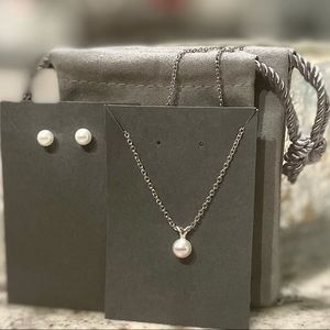 Silver Premium Akoya Cultured Pearl Earrings, 5mm & Pearl Pendant Necklace, 6mm